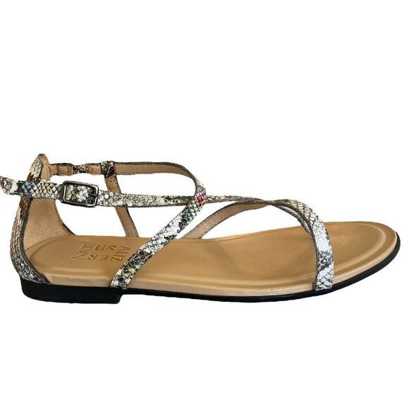 Naturalizer Tinsley Sandals Womens 6W EU 36 Wide Leather Faux Snakeskin Flat - Picture 1 of 10